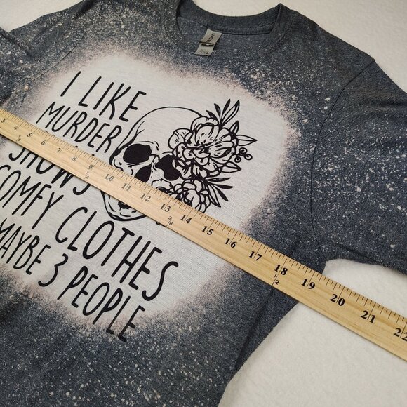 Crime Show Graphic Tee Shirt Womens sz Medium Skull Bleached Halloween - Picture 7 of 7